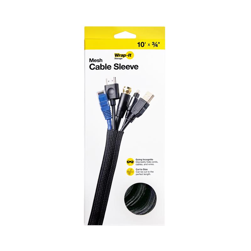 Wrap-It 5057648 10 ft. Black Mesh Cable Sleeve - Pack of 3