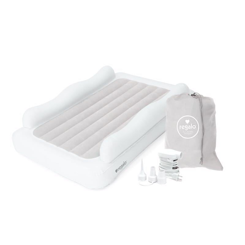 Regalo Inflatable Toddler Travel Bed with 2-Sided Safety Rail Bumpers, Portable Air Mattress with Pump & Carry Bag, Safe & Durable Bed for Camping, Travel, Sleepovers (Ages 2-5)