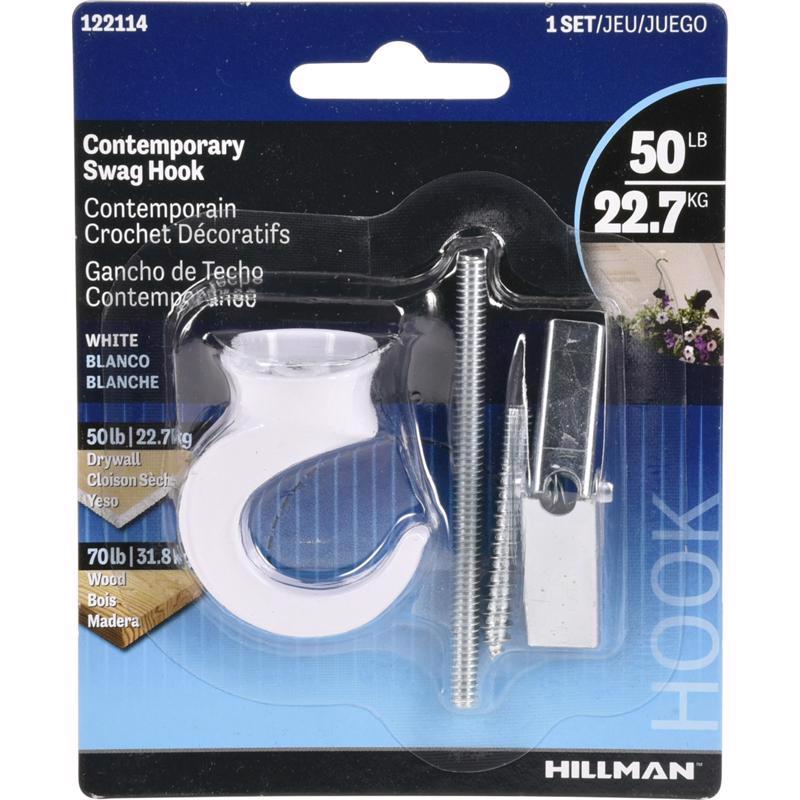 Hillman Contemporary Swag Hook White 50lb