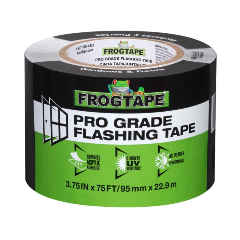 FrogTape Pro Grade Flashing Tape for Windows & Doors - All Weather & UV Resistant Flashing Tape with Advanced Acrylic Adhesive - 10 mils - 3.75 Inch Width - 75 Foot Roll - Black