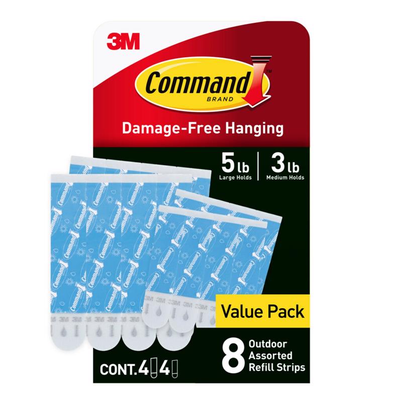 Command Outdoor Refill Strips Variety Pack [Removable]: 4 Medium and 4 Large Strips (White)