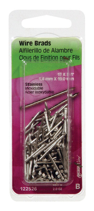 Hillman 17 Ga. x 3/4 in. L Stainless Steel Brad Nails 1 pk 2 oz.