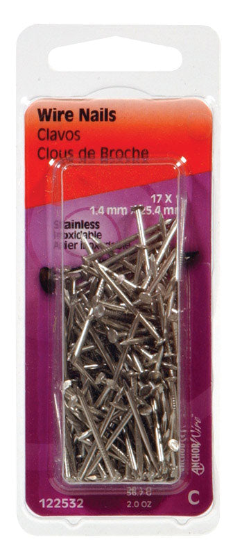 Hillman 17 Ga. x 1 in. L Stainless Steel Wire Nails 1 pk 2 oz.