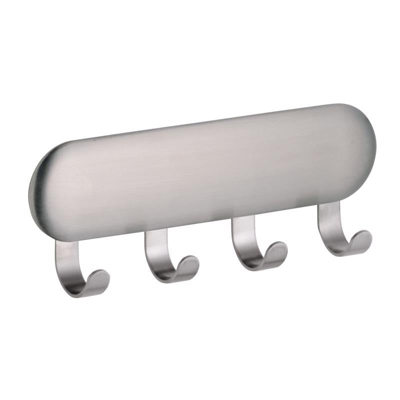 iDesign Forma Self-Adhesive Key Rack Organizer for Entryway, Kitchen - 4 Hooks, Stainless Steel