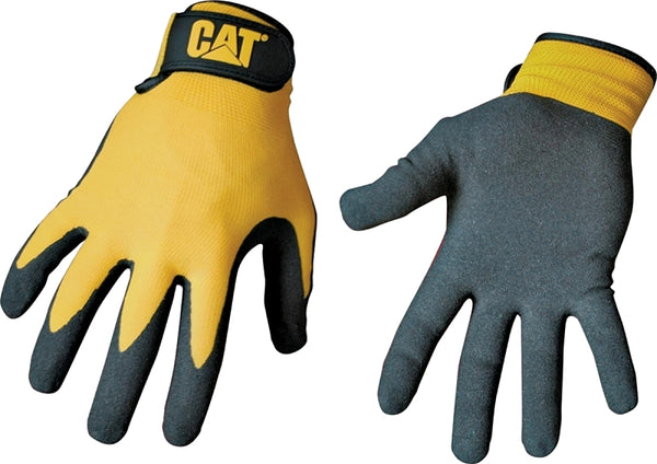 Cat CAT017416L Nylon Knit Shell Gloves - Yellow, Large, High Tactile Foam Cell Nitrile Palm Gloves with Adjustable Wrists