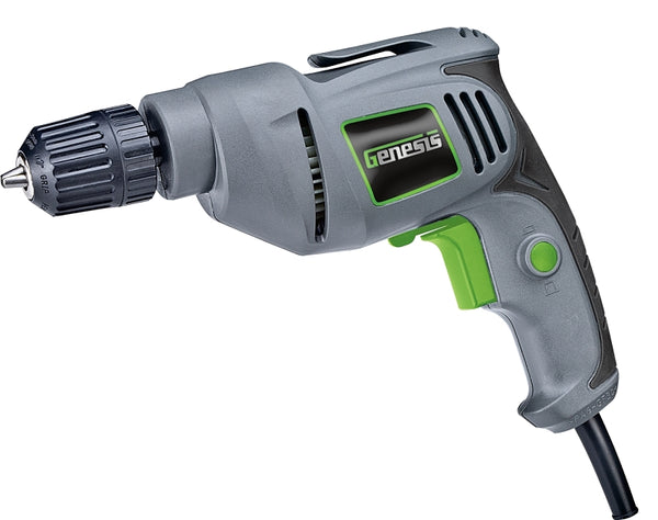Genesis 4.2 Amp Corded Drill Variable Speed Reversible Electric with 3/8-Inch Keyless Chuck, Belt Clip, Rubberized Grip, Lock-On Button and 2 Year Warranty (GD38B)