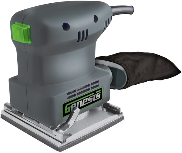 Genesis GPS2303 1/4 Sheet Palm Sander with Palm Grip, Dust-Protected Switch, Dust Bag, and Sandpaper Assortment