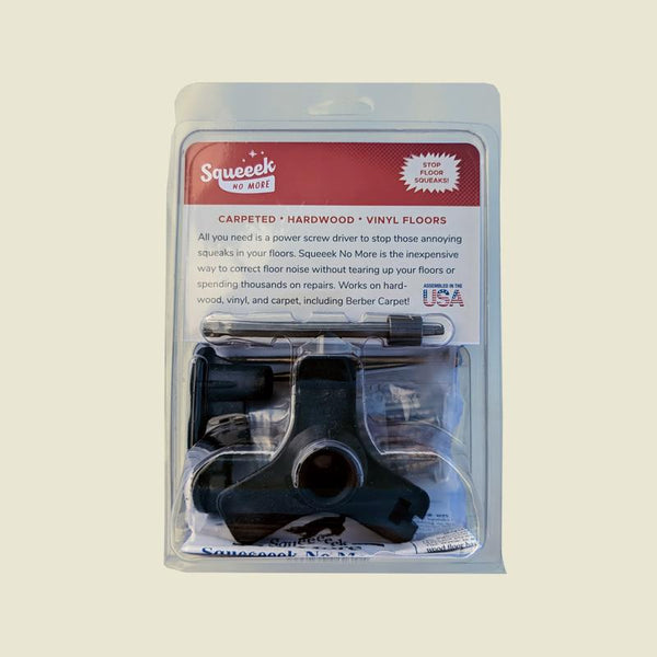 SQUEEEK NO MORE Squeaky Floor Repair Kit for Hardwood, Carpet, Vinyl & Linoleum - Complete Floor Squeak Repair Kit Includes Joist Finder Drill Bits, Tripod Fixture and 50 Counter-snap Screws 3233