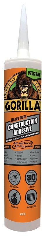 Gorilla Heavy Duty Construction Adhesive, 9 Ounce Cartridge, White, (Pack of 1)