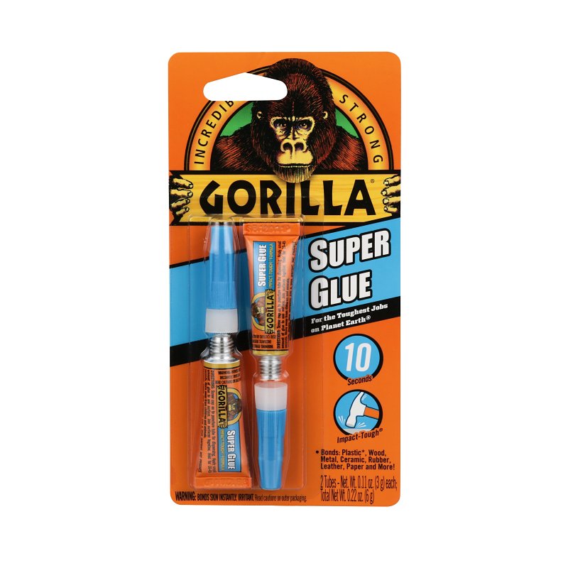 Gorilla Super Glue, Two 3 Gram Tubes, Clear, (Pack of 1)