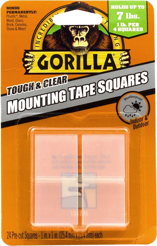 Gorilla Tough & Clear Double Sided Tape Squares, Clear Tape, 24 1" Pre-Cut Mounting Squares (Pack of 1) 6067202