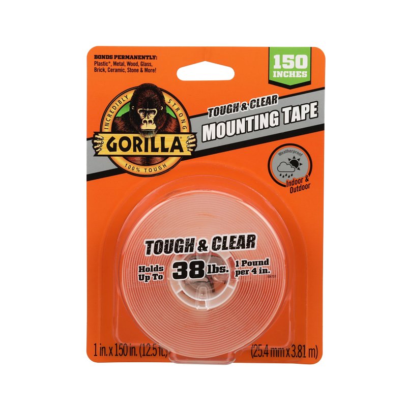 Gorilla Invisible Hold Mounting Tape, 1" x 150" (Pack of 1), Clear Double Sided Tape for Strong, Permanent Indoor & Outdoor Hanging