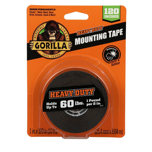 Gorilla Heavy Duty, Extra Long Double Sided Mounting Tape, 1" x 120", Black, (Pack of 1) 102441