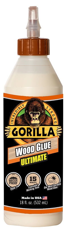 Gorilla Ultimate Waterproof Wood Glue, 18 Ounce, Natural Wood Color, (Pack of 1)