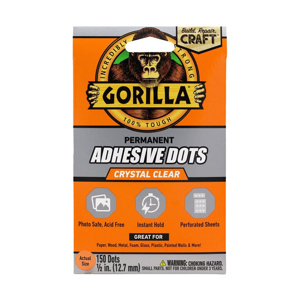 Gorilla Permanent Adhesive Dots, Double-Sided, 150 Pieces, 0.5" Diameter, Clear, (Pack of 1) 104905