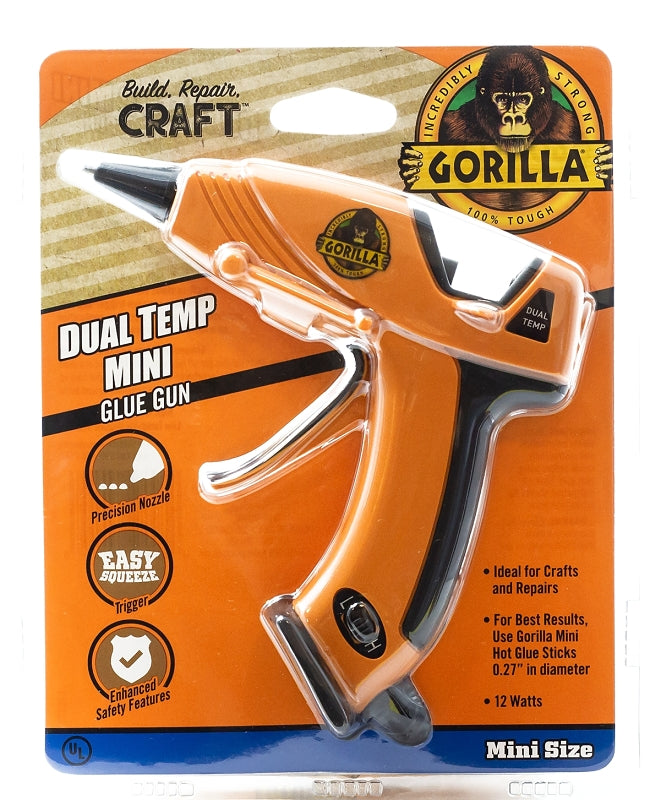Gorilla Dual Temp Mini Hot Glue Gun, Precision Nozzle, Easy Squeeze Trigger, and Enhanced Safety Features, for DIY, Craft, Repairs, and More, Orange (Pack of 1)
