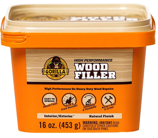 Gorilla All Purpose Wood Filler, Natural Finish, 16 Ounce Tub (Pack of 1) - Water Resistant for Indoor or Outdoor Projects and Repairs 107103