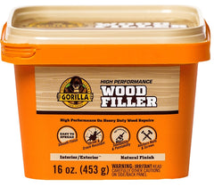 Gorilla All Purpose Wood Filler, Natural Finish, 16 Ounce Tub (Pack of 1) - Water Resistant for Indoor or Outdoor Projects and Repairs 107103