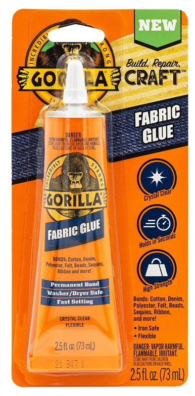 Gorilla Waterproof Fabric Glue 2.5 Ounce Tube, Clear, (Pack of 1) 8025501
