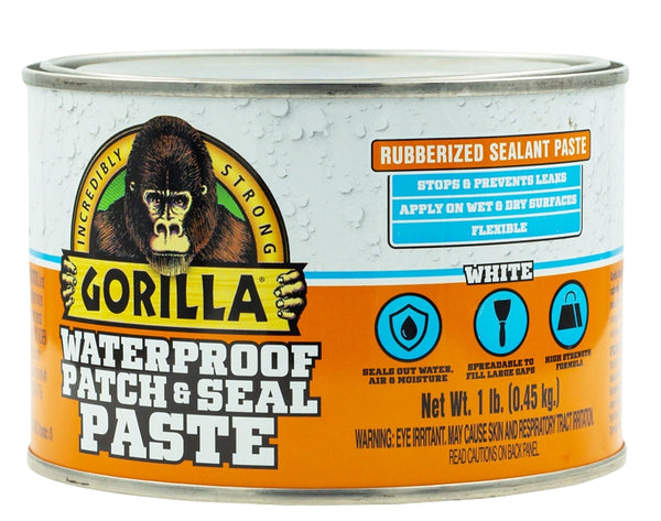 Gorilla Waterproof Patch & Seal Rubberized Sealant Paste, White, 1lb Can (Pack of 1) 109406