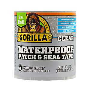 Gorilla Waterproof Patch & Seal Tape, Clear Tape, 4" x 8' (Pack of 1) - Permanent Weather Resistant Seal for Leaks and Repairs 107261