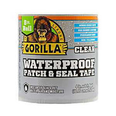 Gorilla Waterproof Patch & Seal Tape, Clear Tape, 4" x 8' (Pack of 1) - Permanent Weather Resistant Seal for Leaks and Repairs 107261