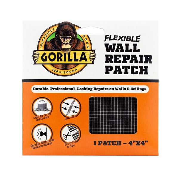 Gorilla Flexible Wall Repair Patch, 4"x 4", (Pack of 1) - Durable, Professional Looking Repairs on Walls & Ceilings 116379