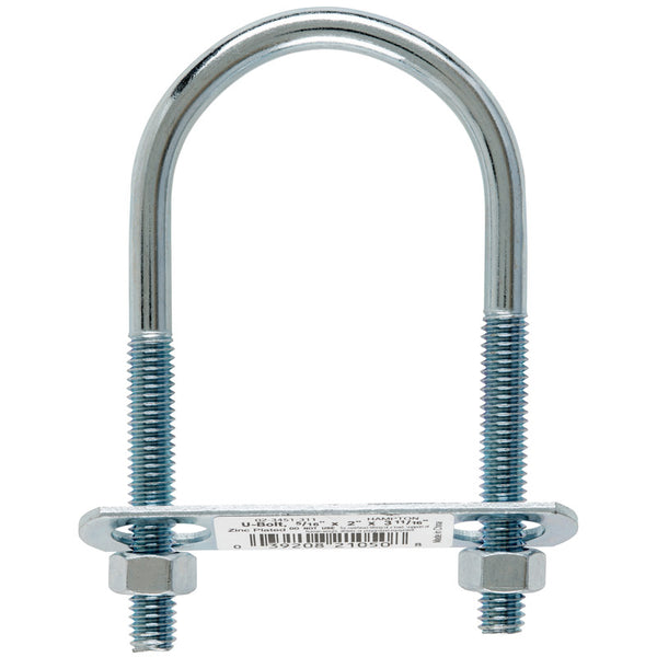 Hampton 5/16 in. x 2 in. W x 3-3/4 in. L Coarse Zinc-Plated Steel U-Bolt 02-3451-311 (10-Pack)