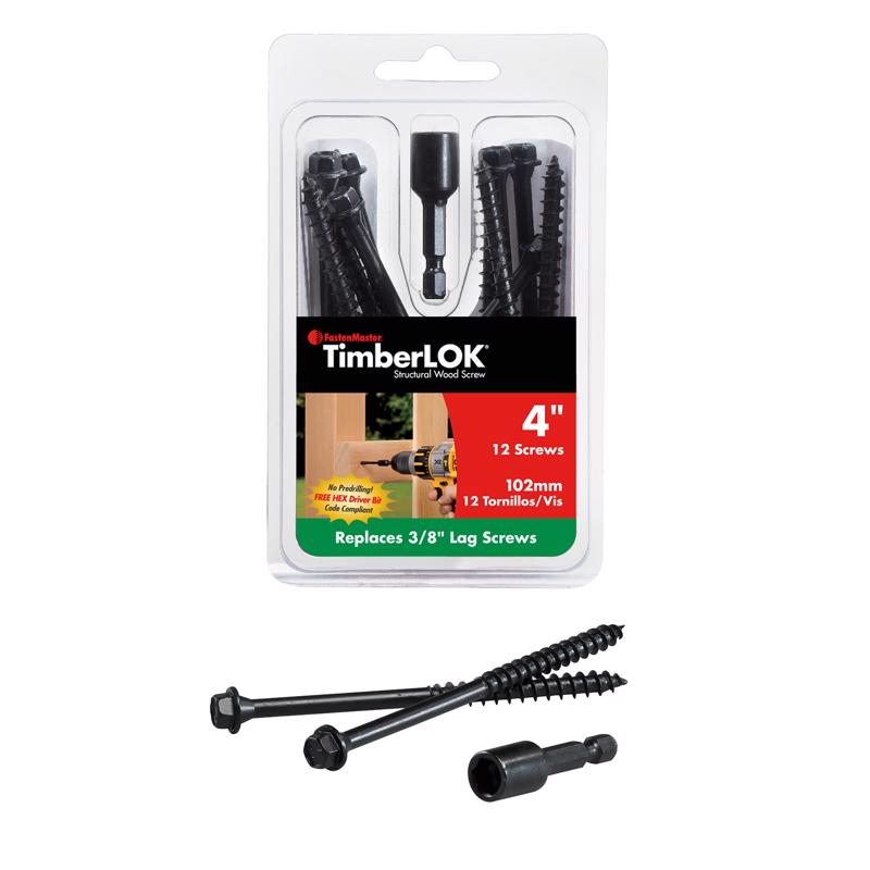 FastenMaster TimberLok No. 10 x 4 in. L Hex Hex Head Epoxy Steel Wood Screws 12 pk