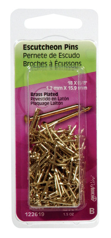The Hillman Group 122619 Brass Plated Escutcheon Pins, 5/8 x 18-Inch