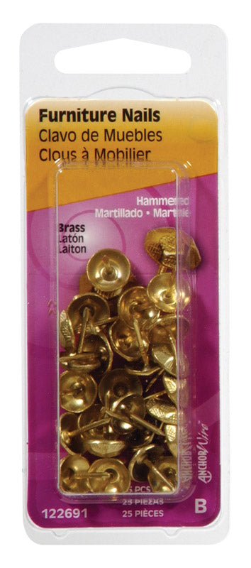 The Hillman Group 122691 Brass Hammered Head Furniture Nail, 25-Pack