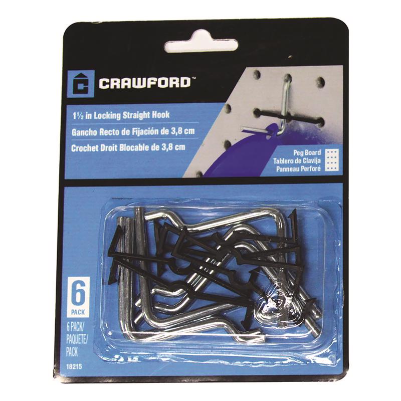 CRAWFORD PROD DIV OF JARDEN SAFETY 18215 1-1/2 Straight Peg Hook, 1/8-Inch, 6-Pack