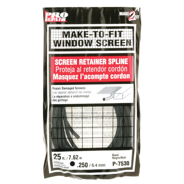 Prime-Line P 7530 Screen Retainer Spline, 0.25 inch Diameter, 25 feet Length, Black (Packaging May Vary)