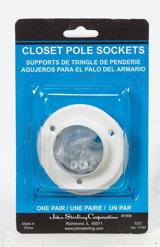 Knape & Vogt Closet Pole Socket White 1-3/8" Dia.