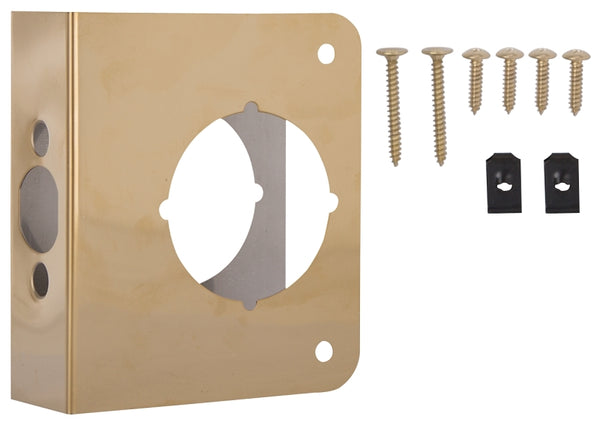 ProSource Hsh-042Sbp-Psdoor Reinforcerhsh-042Sbp-PS Door Reinforcer, for Use with 1-3/8 in Thick Doors, Steel, Brass Plated, 4 in W x 4-1/2 in L