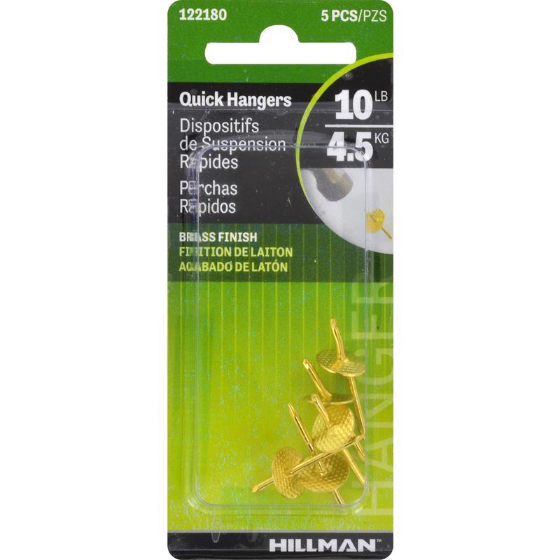 Hillman AnchorWire Brass-Plated One Piece Quick Hanger 10 lb. 5 pk Brass