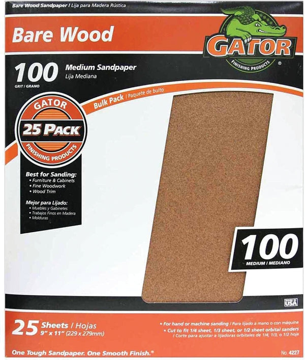 Ali Industries Garnet Sandpaper, Medium 100-Grit, 9 x 11-In., 25-Ct. 3276