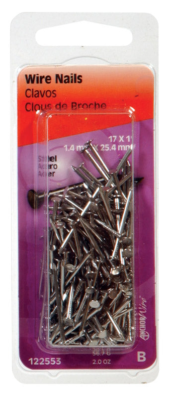 The Hillman Group 122553 Hillman 17 Ga. x 1 in. L Bright Steel Wire Nails 1 pk 2 oz, 1"x17, No Color