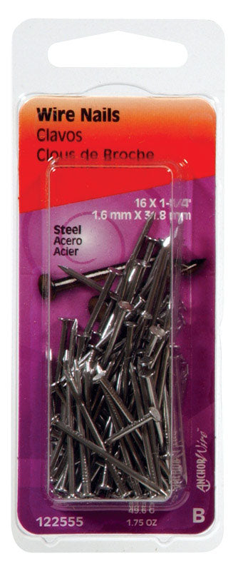 The Hillman Group Hillman 122555 Wire Nail, 1-1/4 in, Steel, Bright6, Pack of 1, No Color