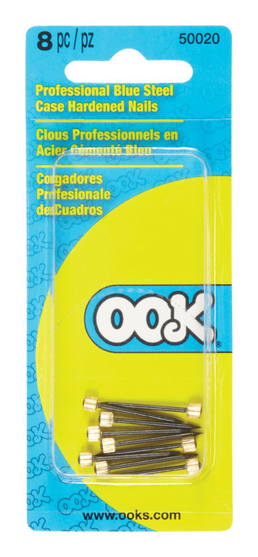 OOK 50020 Professional Picture Hanging Nails, Blue Steel Pro Nails, Black/Gold, 30lb (8 Piece)