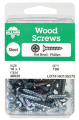 Hillman No. 8 x 1 in. L Phillips Flat Head Zinc-Plated Steel Wood Screws 100 pk 40826 (5-Pack)