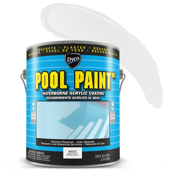 Dyco Waterborne Acrylic Pool Paint, Resistant to UV, Water, Salt, Chemicals, Fading, Cracking & More, Seals Hairline Cracks, Lasts 5-8 Years (White, 1 Gallon) DYC3150/1