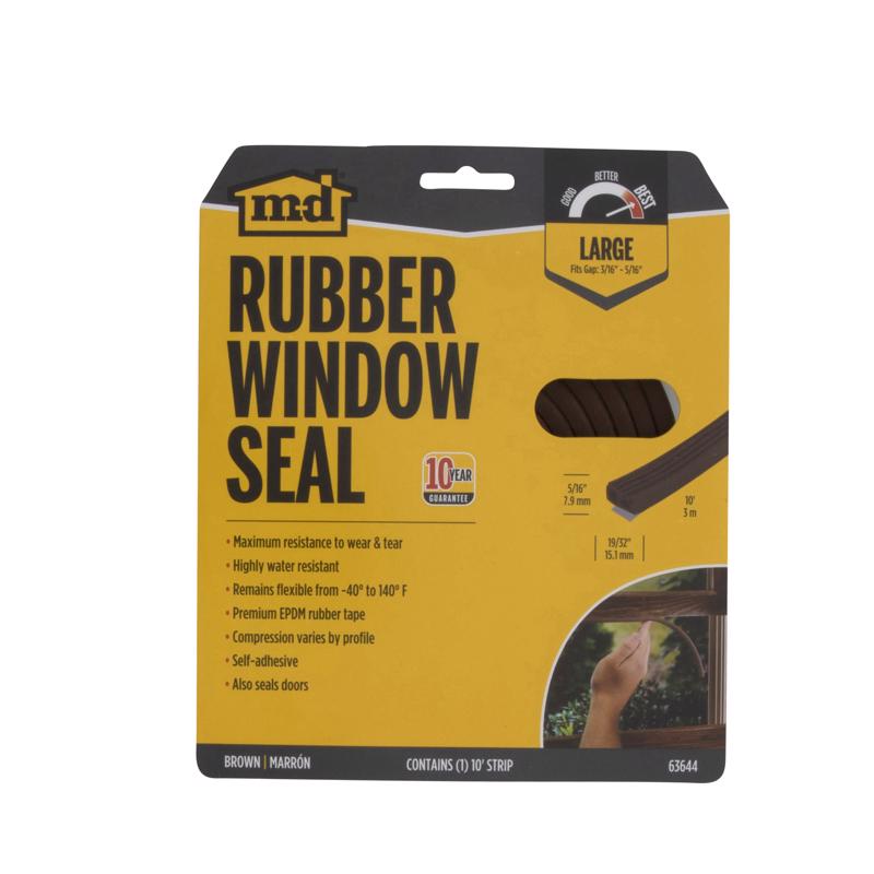 M-D Building Products 63644 All-Climate EPDM Weatherstrip, All Strip for extra large gaps, 5/16 in. x 17 ft, Brown