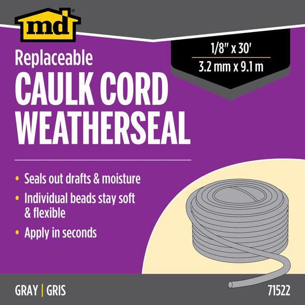 M-D Building Products 71522 Replaceable CordWeatherstrip, 30 Feet, Gray