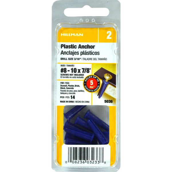 Hillman .164 in. Dia. x 7/8 in. L Plastic Pan Head Conical Anchor 14 pk 5036