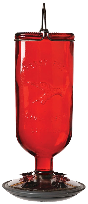 Perky-Pet 8109-2 Antique Glass Bottle Hummingbird Feeder-16-Ounce Capacity, Red