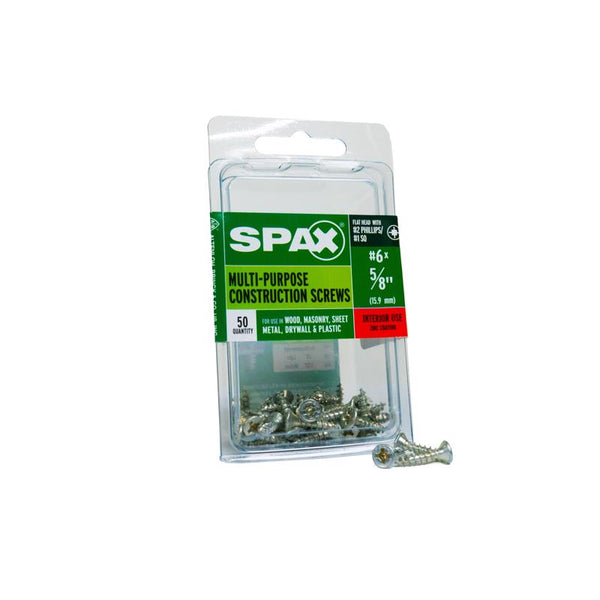 Scrw Spax Fh 6X5/8ZNBX50 Construction Screws Silver Steel 4101010350162