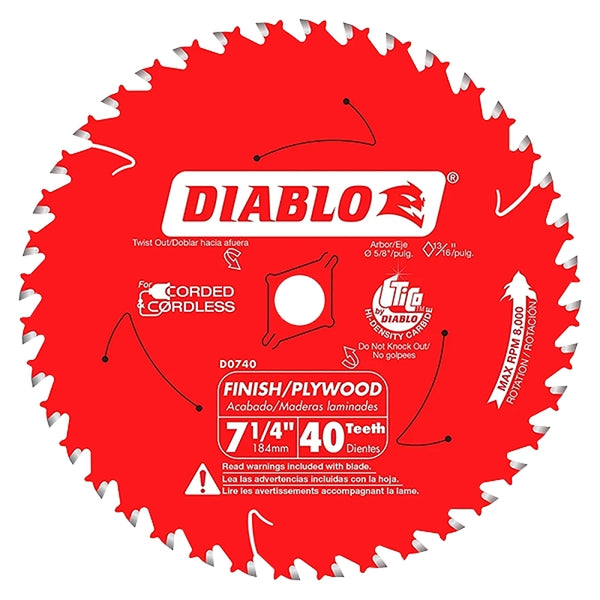 Freud FBA_D0740A 7-1/4 40 Tooth ATB Finishing Saw Blade with 5/8-Inch Arbor, Diamond Knockout, and PermaShield Coating, 7-1/4"