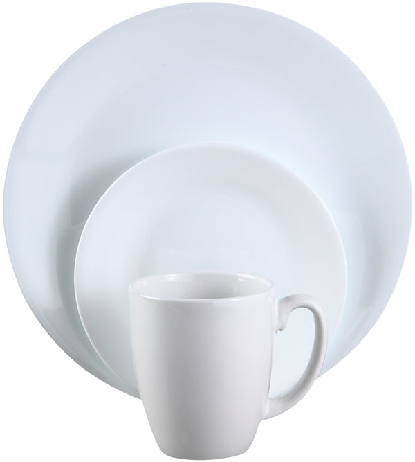 Corelle ZOID 3120NM Glass Glossy Mugless Dinnerware Set, White, 16 Pieces 6022003