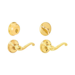 Schlage Deadbolt & Door Handle Set, Flair Lever, Bright Brass FB50NVFLA505